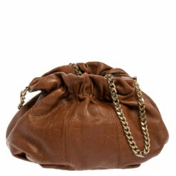 Carolina Herrera Brown Embossed Leather Bucket Shoulder Bag Women
