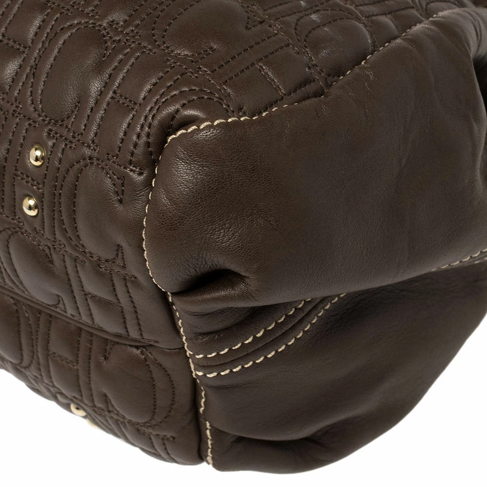 Carolina Herrera Dark Brown Monogram Quilted Leather Drawstring Tote Women 11 Carolina Herrera Dark Brown Monogram Quilted Leather Drawstring Tote Women - Image 11