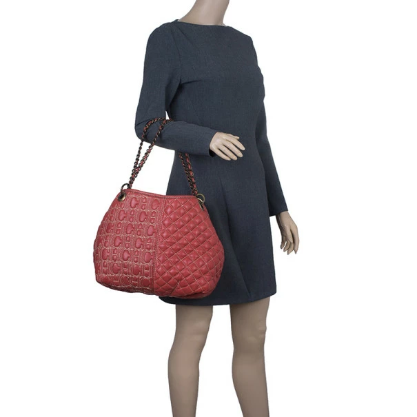 Carolina Herrera Red Quilted Leather Tote Women