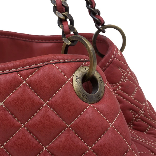 Carolina Herrera Red Quilted Leather Tote Women
