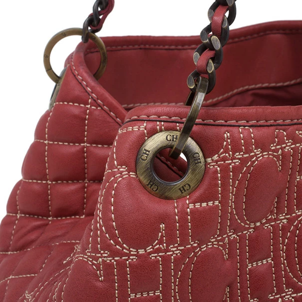 Carolina Herrera Red Quilted Leather Tote Women