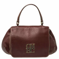Carolina Herrera Burgundy Leather Flap Top Handle Bag Women