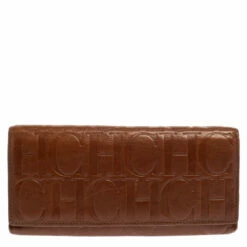 Carolina Herrera Brown Monogram Leather Continental Wallet Women