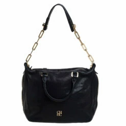 Carolina Herrera Black Leather Zip Satchel Women