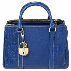 Carolina Herrera Blue Monogram Leather Matteo Tote Women