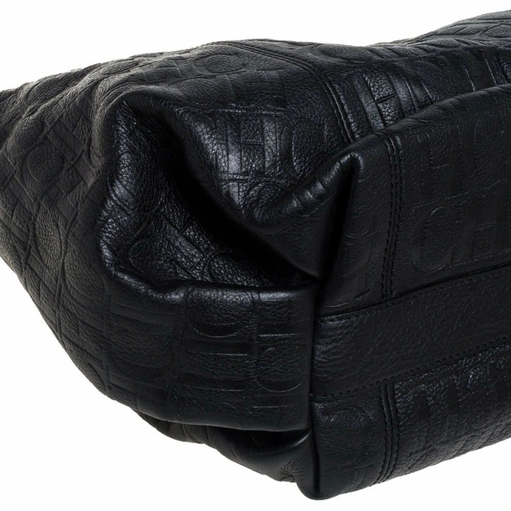 Carolina Herrera Black Monogram Leather Chain Hobo Women