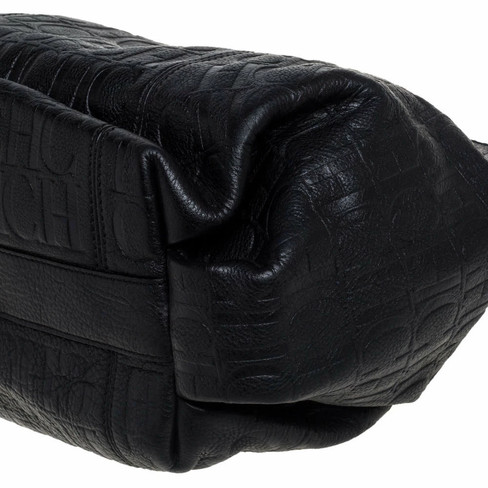 Carolina Herrera Black Monogram Leather Chain Hobo Women