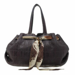 Carolina Herrera Brown Monogram Embossed Scarf Tote Women