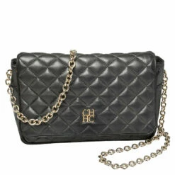 Carolina Herrera Dark Grey Quilted Leather Flap Chain Bag Women