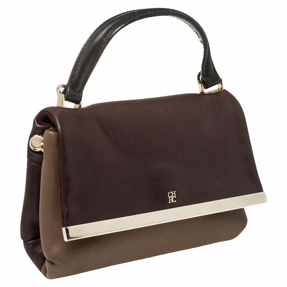 Carolina Herrera Bicolor Leather Top Handle Bag Women - Brown