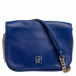 Carolina Herrera Blue Leather New Baltazar Flap Shoulder Bag Women