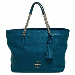Carolina Herrera Dark Green Leather Tassel Zip Tote Women