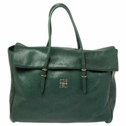 Carolina Herrera Green Leather Flap Tote Women