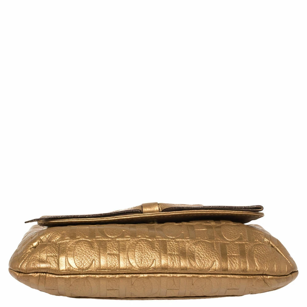 Carolina Herrera Gold Monogram Leather Audrey Shoulder Bag Women