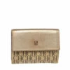 Carolina Herrera Gold/Beige Monogram Coated Canvas And Leather Flap Compact Wallet Women