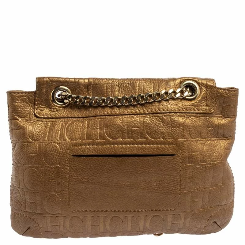 Carolina Herrera Gold Monogram Leather Audrey Shoulder Bag Women