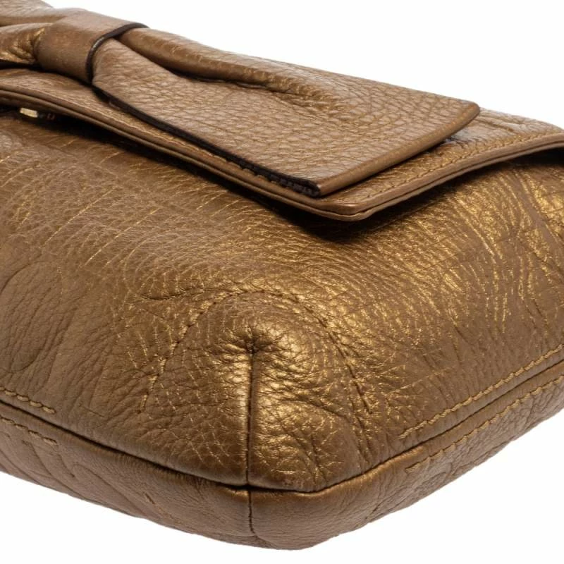 Carolina Herrera Gold Monogram Leather Audrey Shoulder Bag Women