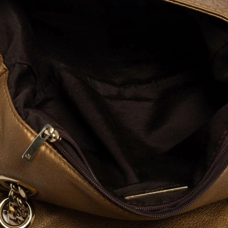 Carolina Herrera Gold Monogram Leather Audrey Shoulder Bag Women