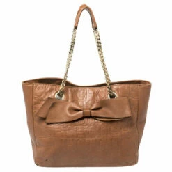 Carolina Herrera Brown Monogram Leather Audrey Tote Women