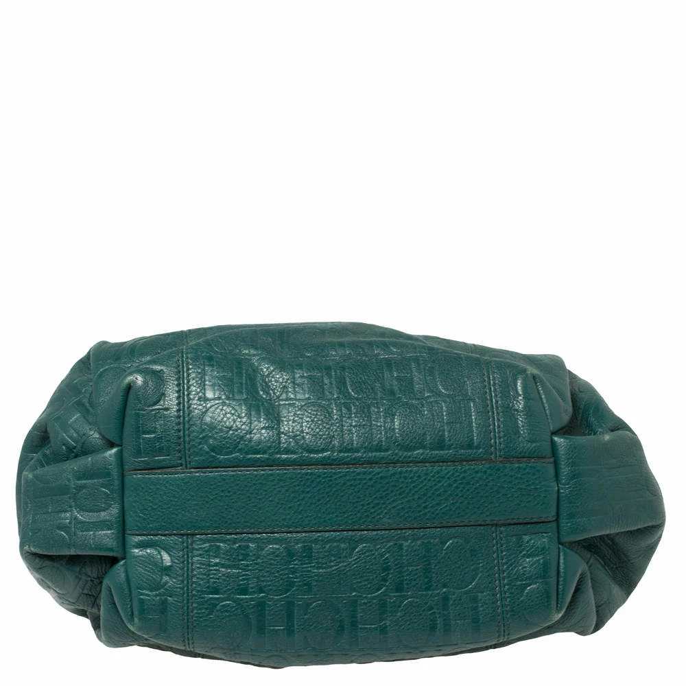 Carolina Herrera Green Monogram Leather Chain Hobo Women