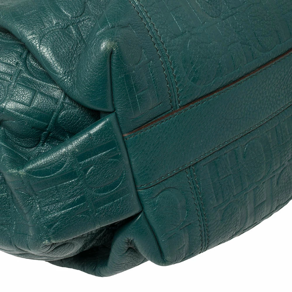 Carolina Herrera Green Monogram Leather Chain Hobo Women