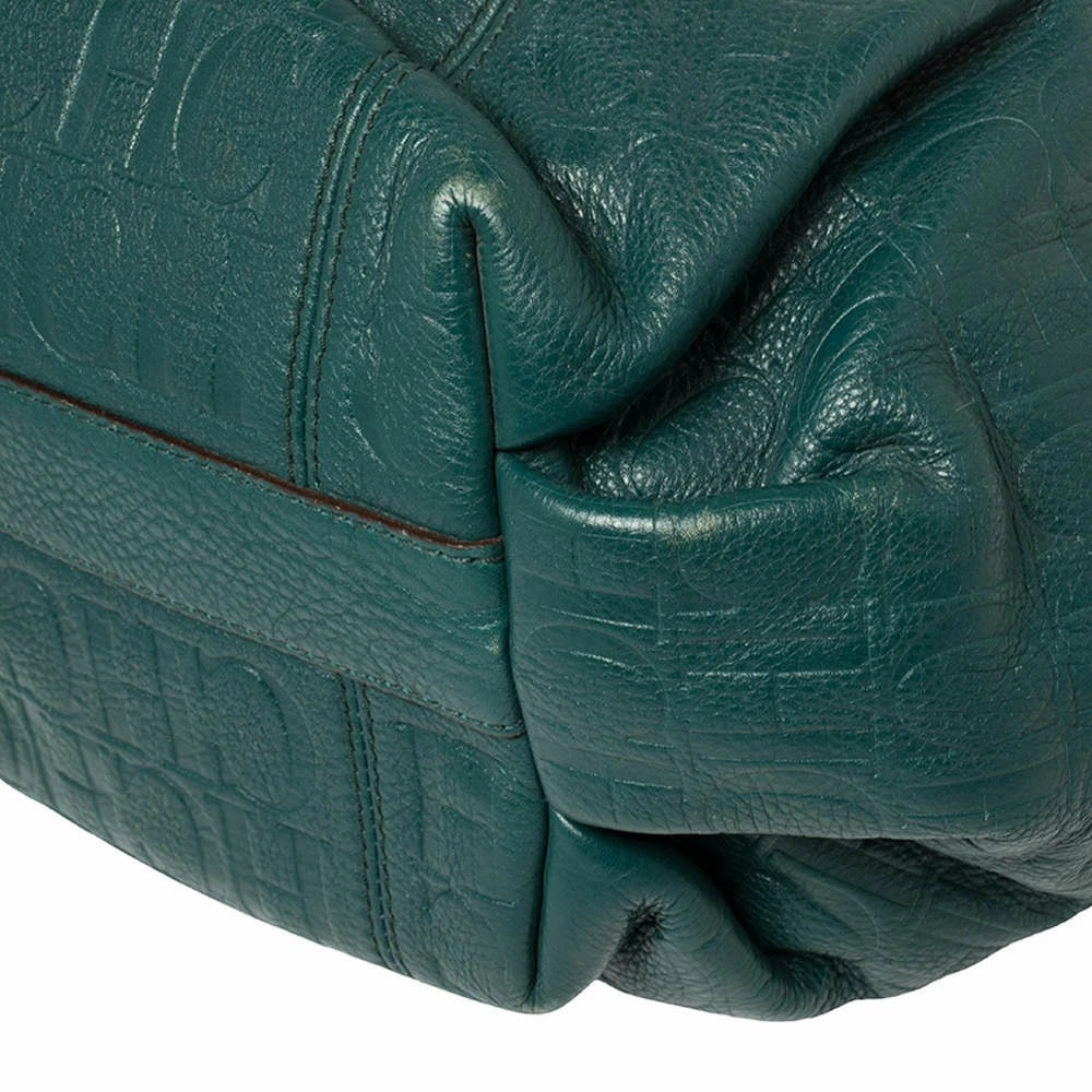 Carolina Herrera Green Monogram Leather Chain Hobo Women