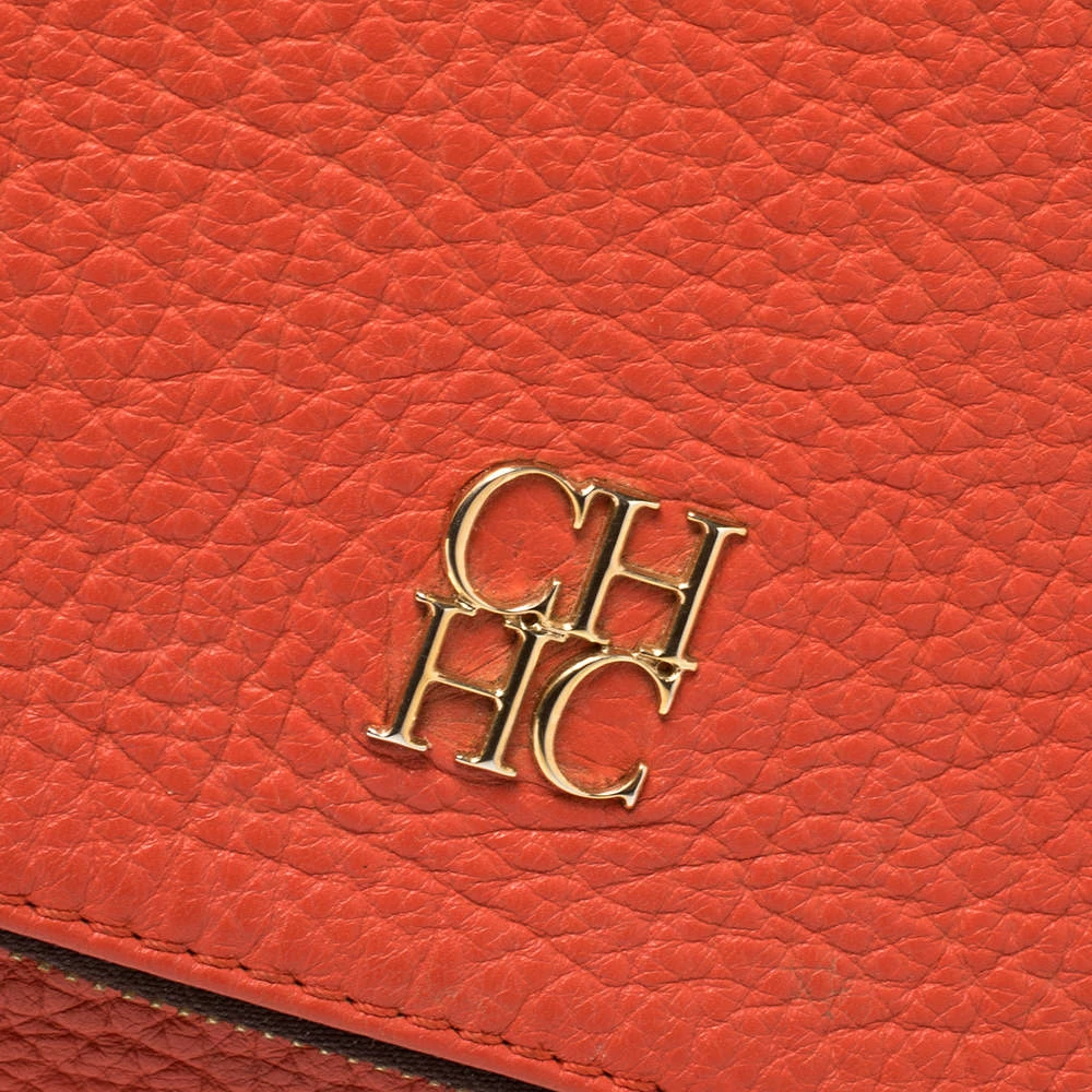 Carolina Herrera Orange Leather Zip Hobo Women