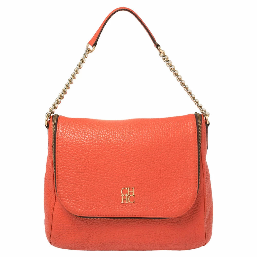 Carolina Herrera Orange Leather Zip Hobo Women