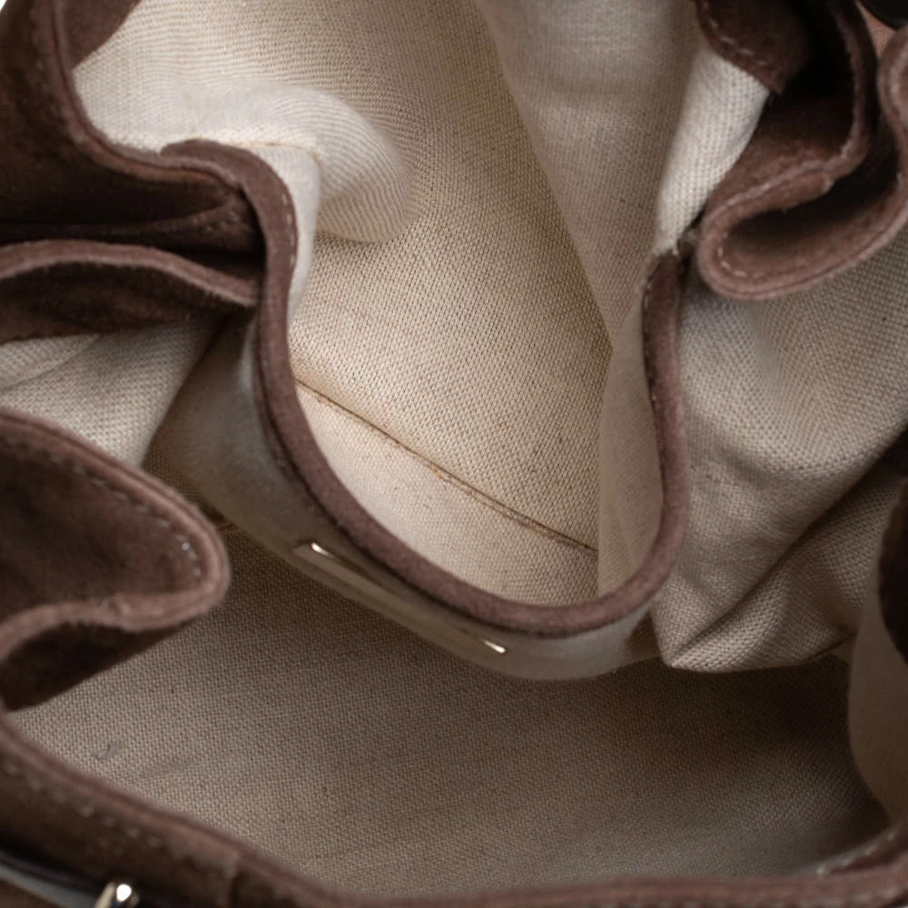 Carolina Herrera Brown Embossed Suede and Leather Bow Bucket Bag Women