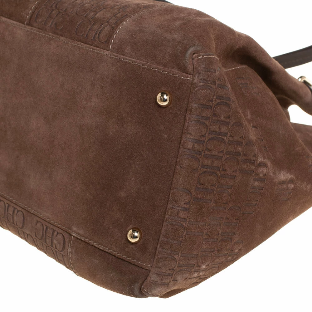 Carolina Herrera Brown Embossed Suede and Leather Bow Bucket Bag Women