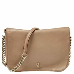 Carolina Herrera Beige Leather New Baltazar Flap Shoulder Bag Women
