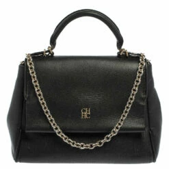 Carolina Herrera Black Leather Minuetto Flap Top Handle Bag Women