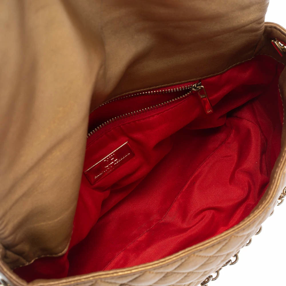 Carolina Herrera Gold Quilted Leather Flap Chain Shoulder Bag Women