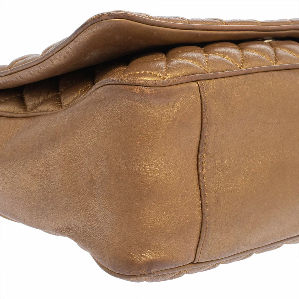 Carolina Herrera Gold Quilted Leather Flap Chain Shoulder Bag Women