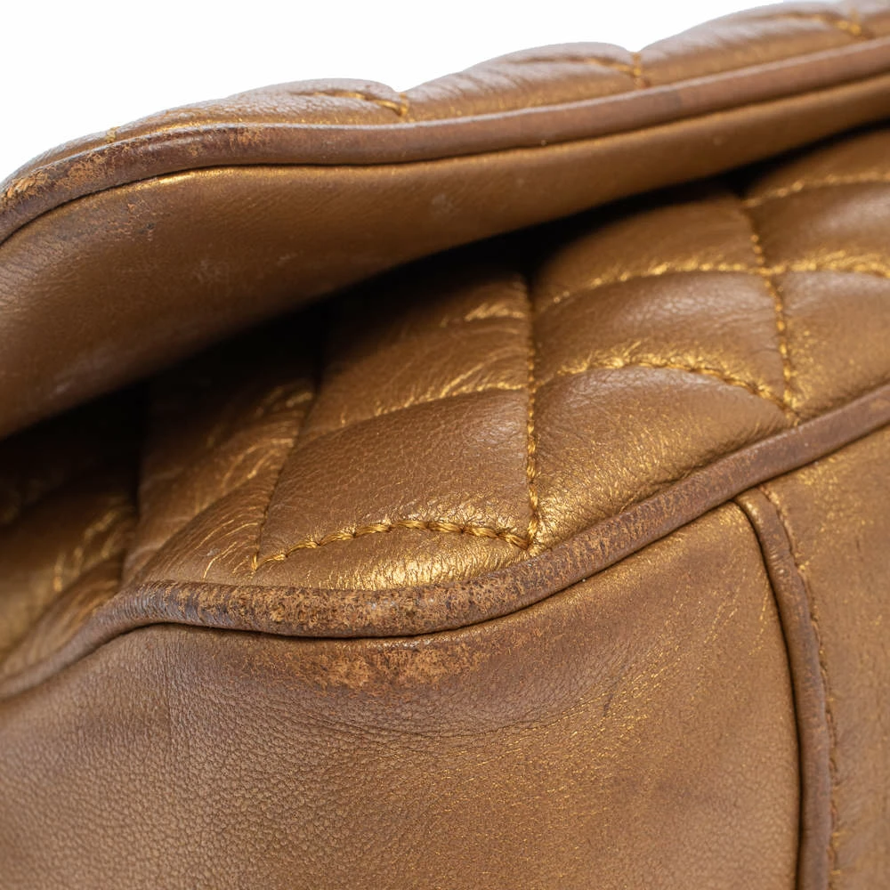 Carolina Herrera Gold Quilted Leather Flap Chain Shoulder Bag Women