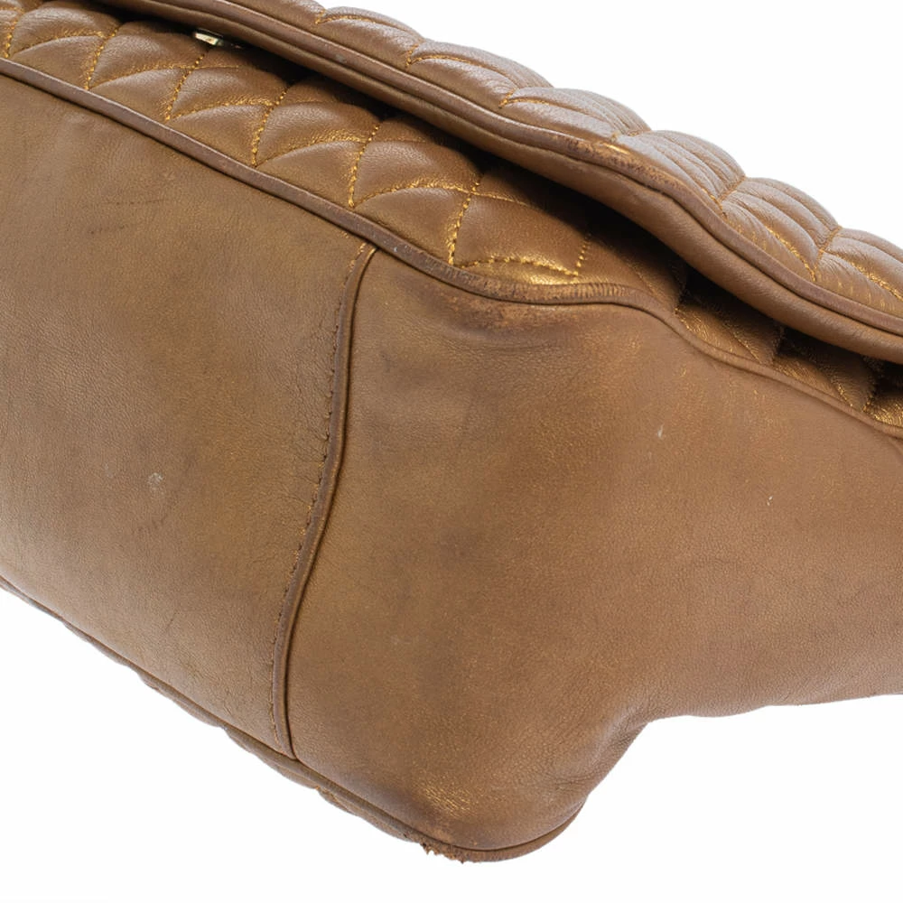 Carolina Herrera Gold Quilted Leather Flap Chain Shoulder Bag Women