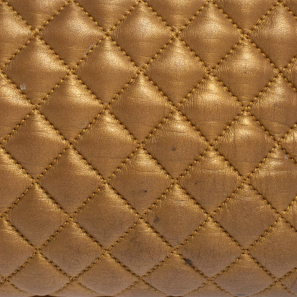Carolina Herrera Gold Quilted Leather Flap Chain Shoulder Bag Women