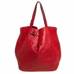 Carolina Herrera Red Monogram Leather Matryoshka Tote Women