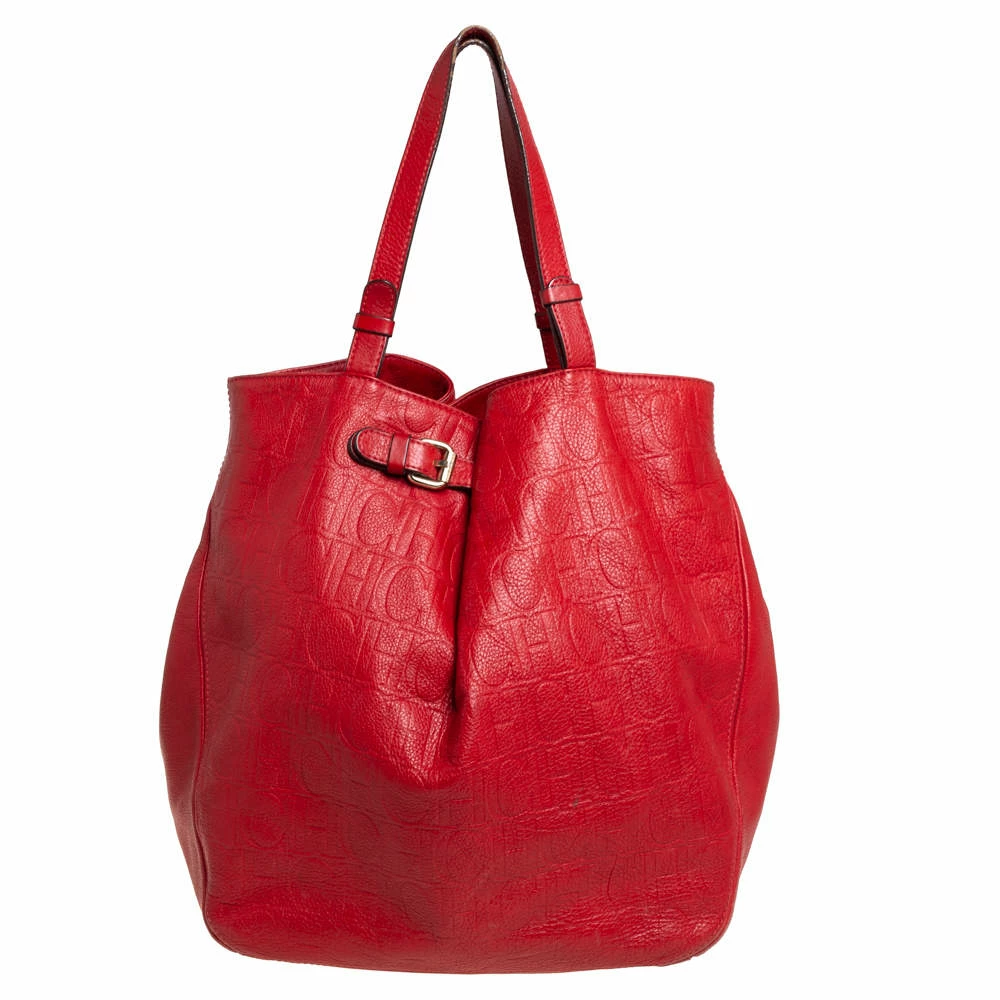 Carolina Herrera Red Monogram Leather Matryoshka Tote Women