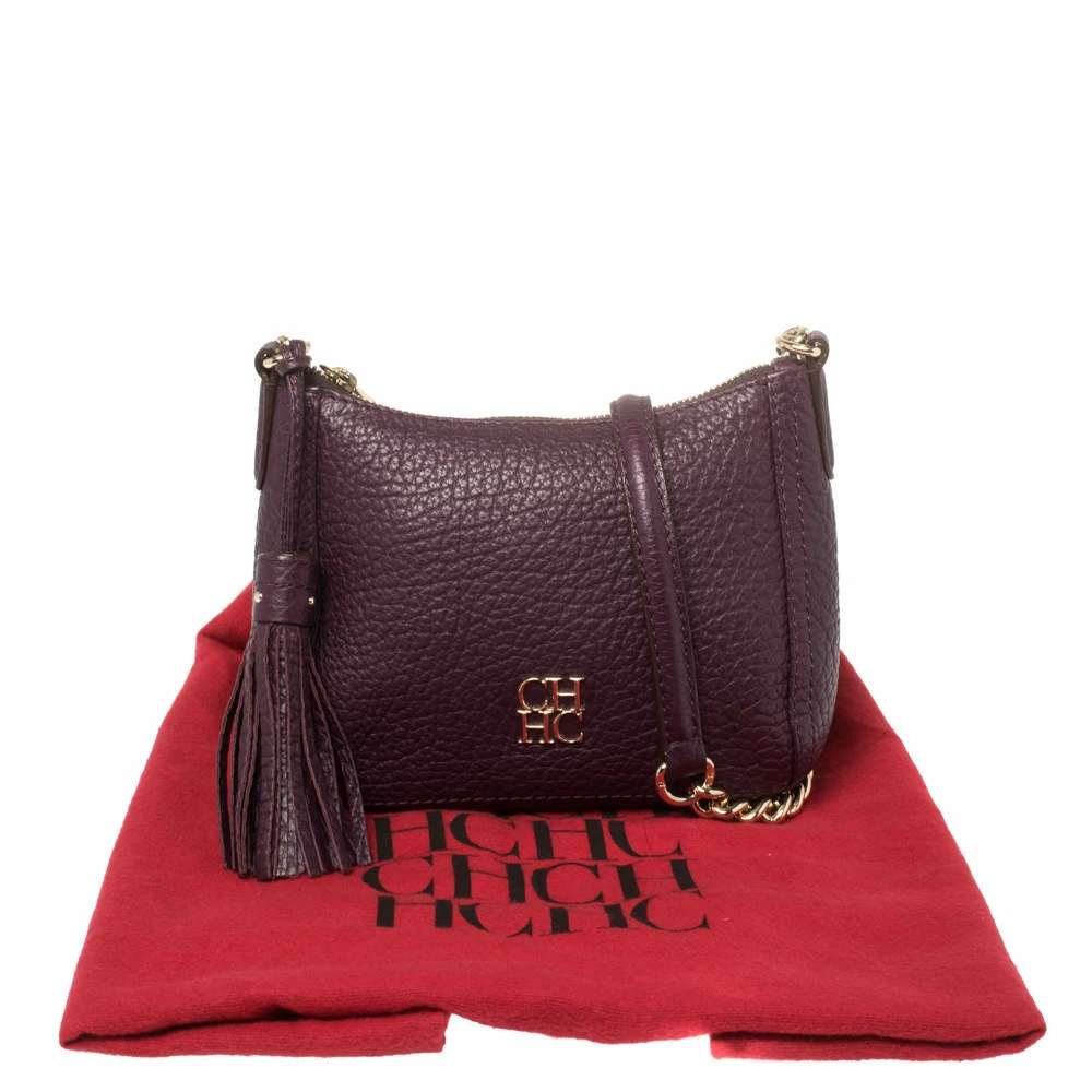 Carolina Herrera Purple Leather Chain Tassel Crossbody Bag Women