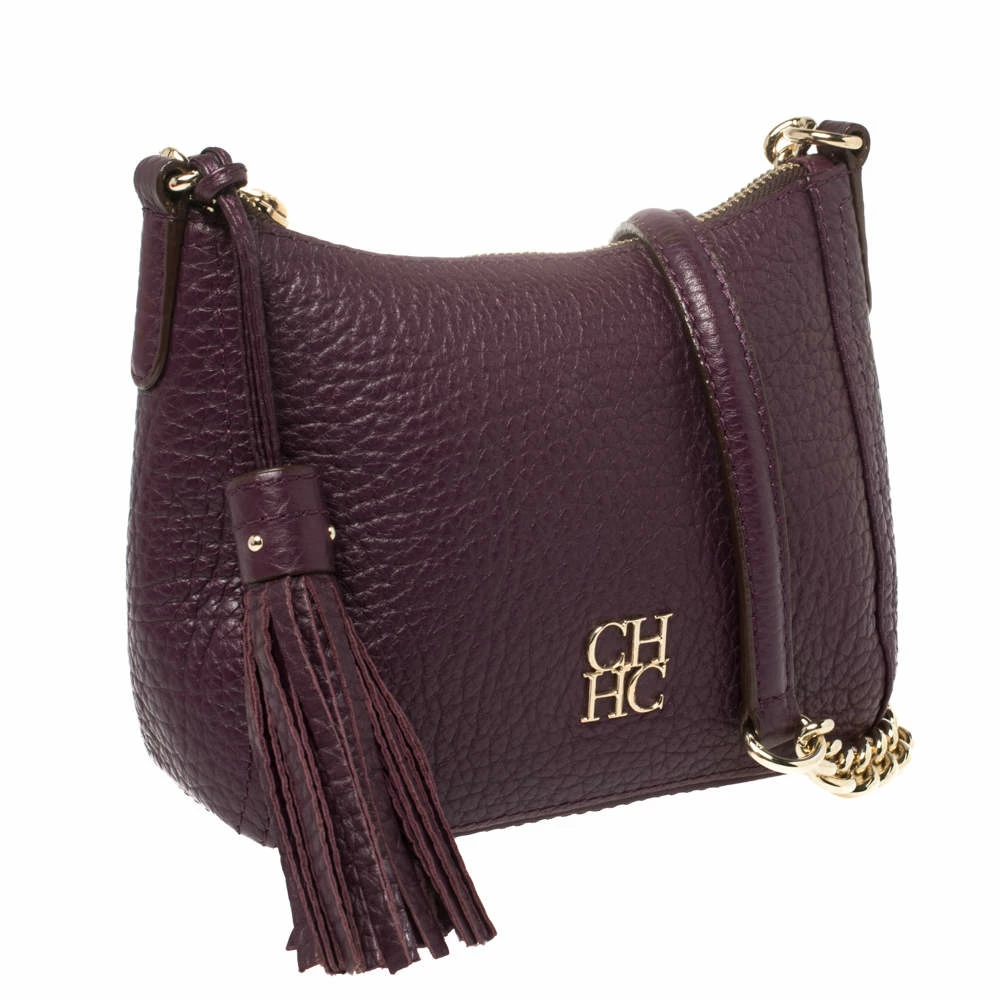 Carolina Herrera Purple Leather Chain Tassel Crossbody Bag Women