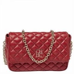 Carolina Herrera Red Quilted Leather Shoulder Bag Women