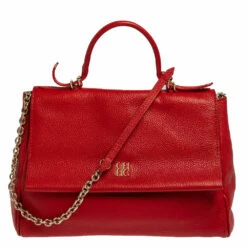 Carolina Herrera Red Leather Minuetto Flap Top Handle Bag Women