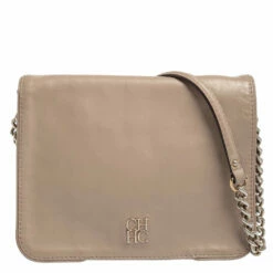 Carolina Herrera Beige Leather New Baltazar Flap Shoulder Bag Women