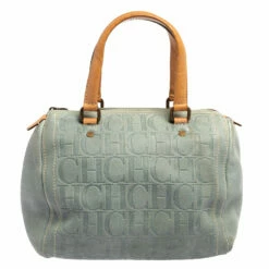 Carolina Herrera Powder Blue Monogram Embossed Leather Andy Boston Bag Women