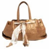 Carolina Herrera Metallic Gold Monogram Embossed Leather Scarf Tote Women