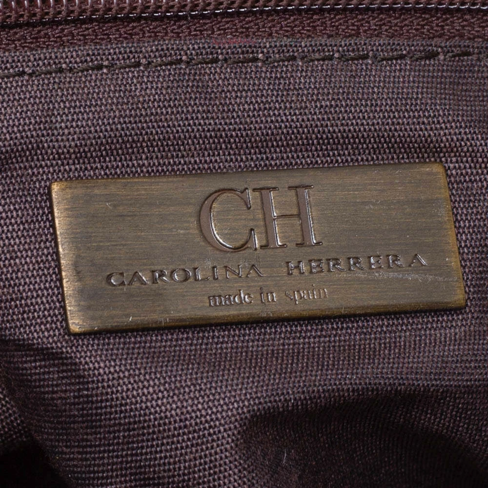 Carolina Herrera Brown Monogram Canvas and Leather Tote Women
