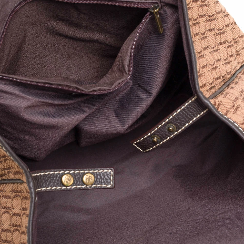 Carolina Herrera Brown Monogram Canvas and Leather Tote Women