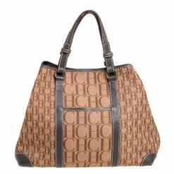 Carolina Herrera Brown Monogram Canvas And Leather Tote Women