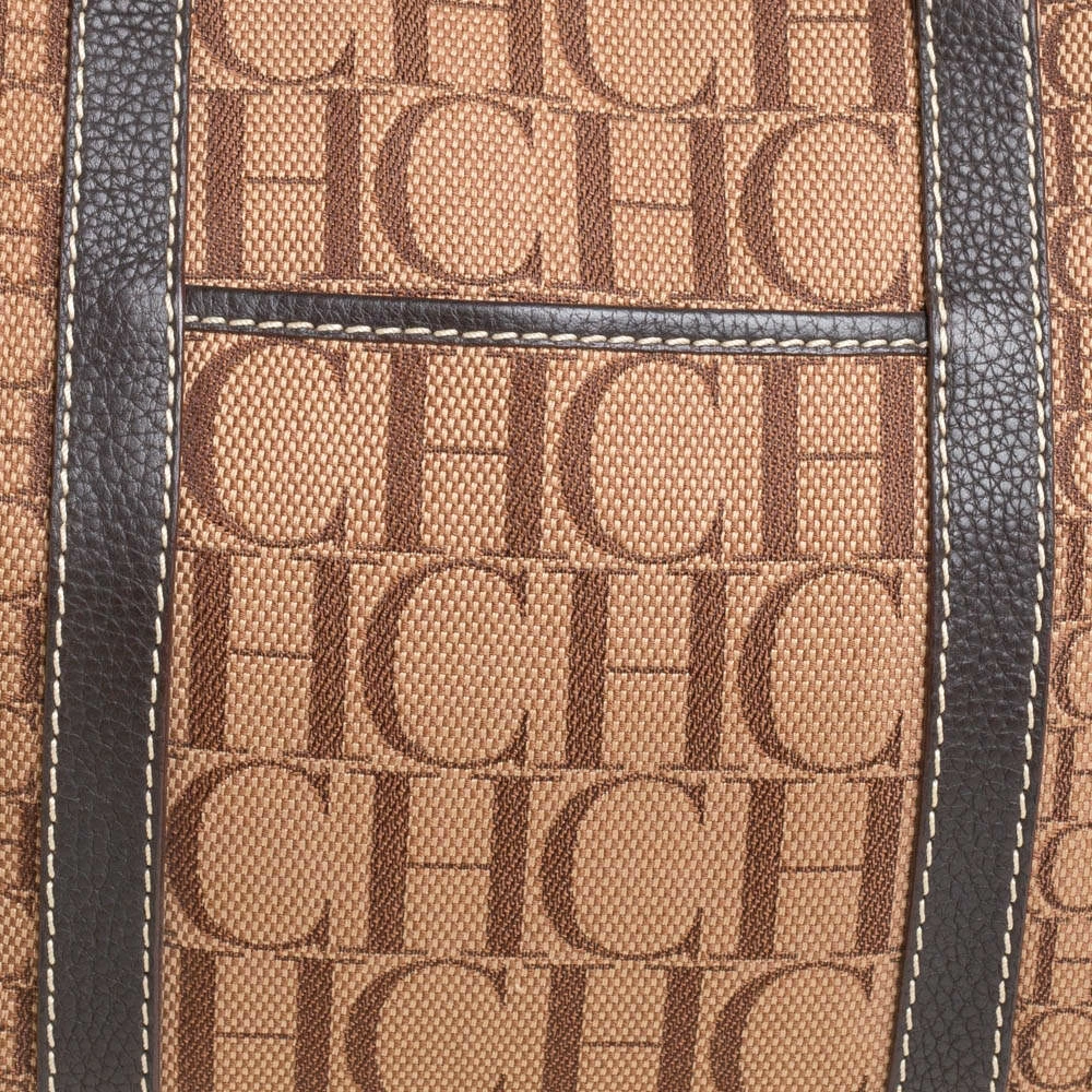 Carolina Herrera Brown Monogram Canvas and Leather Tote Women